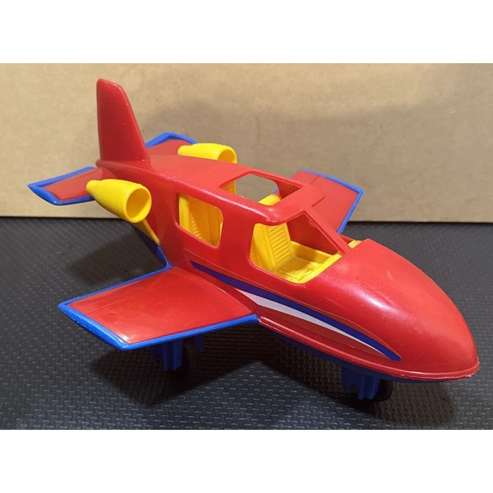 Vintage Red Blue Yellow Jet Plane American Plastic Toy Inc USA